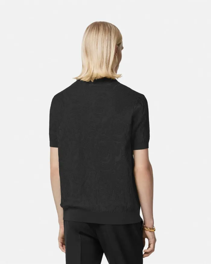 Versace Barocco Knit Polo Shirt Black Men Knitwear