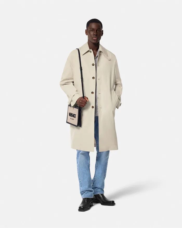 Versace Barocco Sea Gabardine Trench Coat Blueprint Men Jackets and Coats