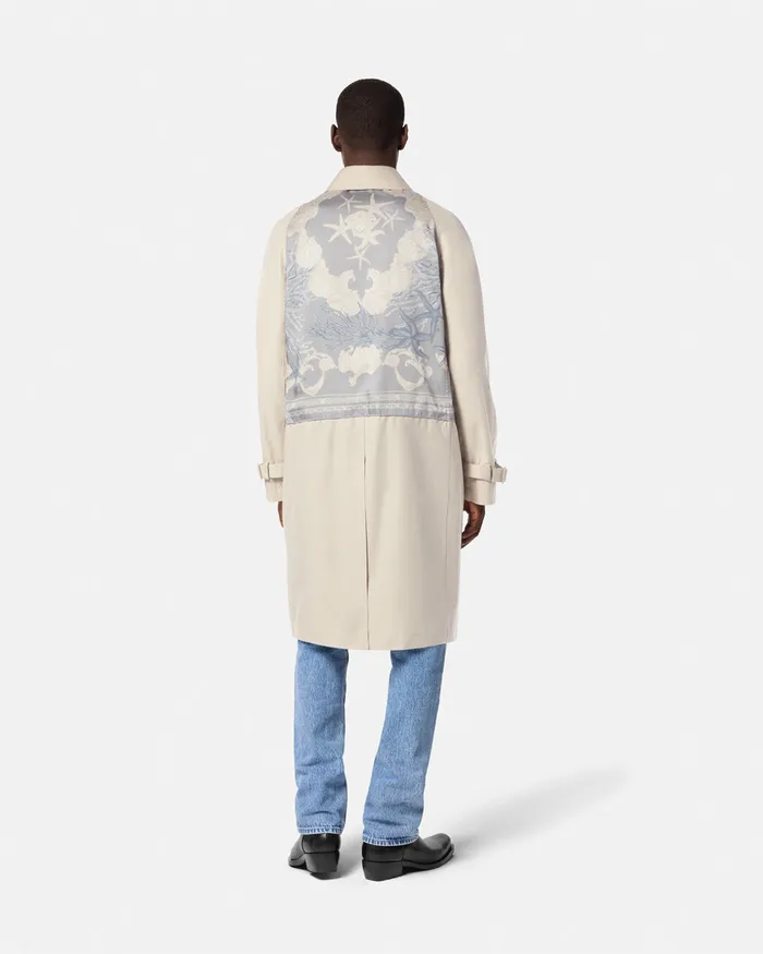 Versace Barocco Sea Gabardine Trench Coat Blueprint Men Jackets and Coats