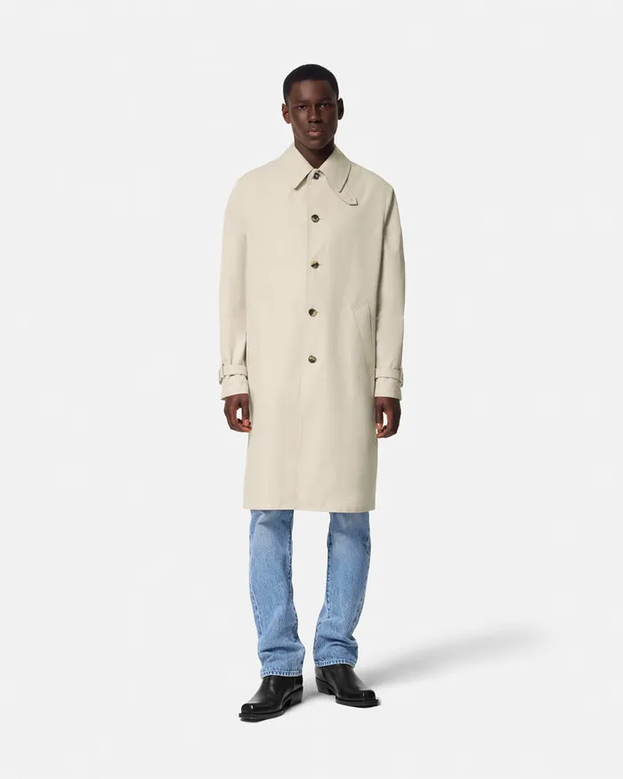 Versace Barocco Sea Gabardine Trench Coat Blueprint Men Jackets and Coats