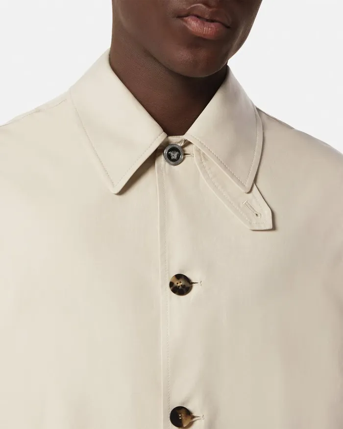 Versace Barocco Sea Gabardine Trench Coat Blueprint Men Jackets and Coats