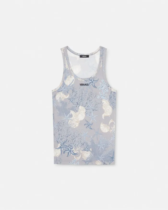 Versace Barocco Sea Ribbed Tank Top Blueprint Men Loungewear and Pajamas