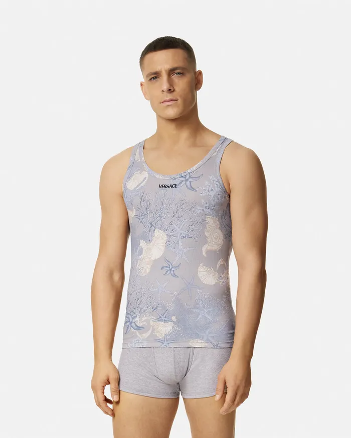 Versace Barocco Sea Ribbed Tank Top Blueprint Men Loungewear and Pajamas