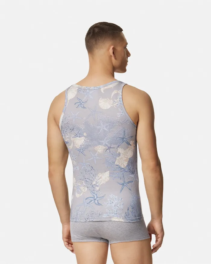 Versace Barocco Sea Ribbed Tank Top Blueprint Men Loungewear and Pajamas