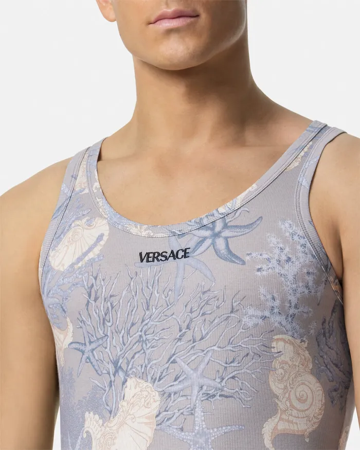 Versace Barocco Sea Ribbed Tank Top Blueprint Men Loungewear and Pajamas