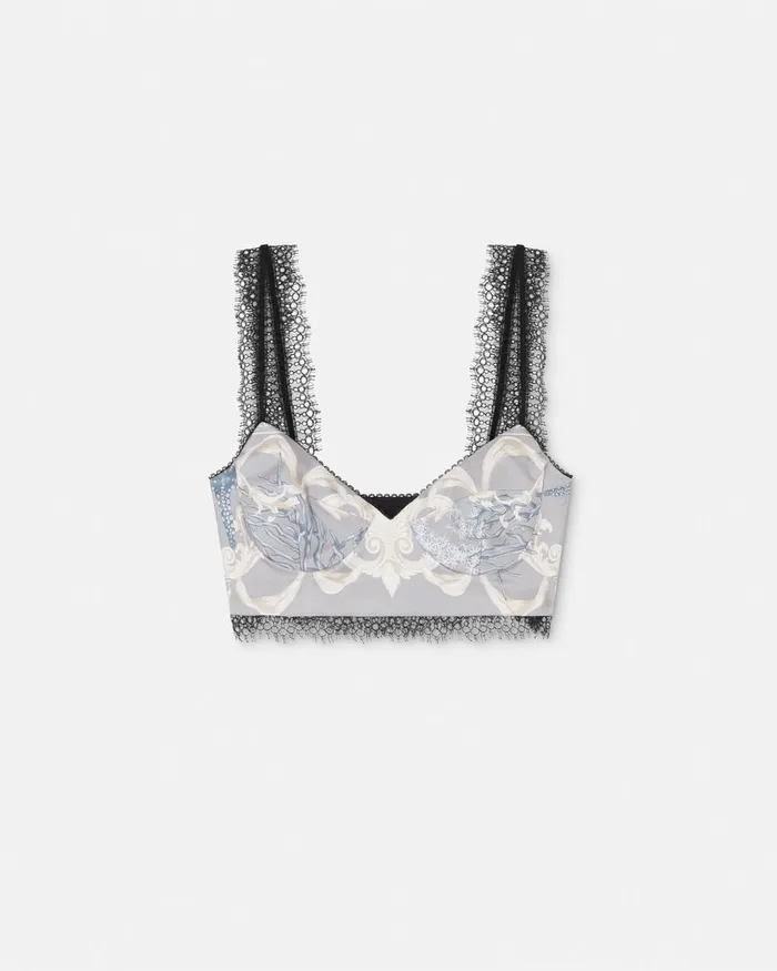 Versace Barocco Sea Silk Bralette Top Blueprint Women Shirts and Tops