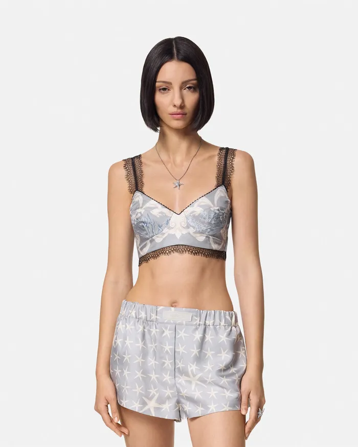 Versace Barocco Sea Silk Bralette Top Blueprint Women Shirts and Tops