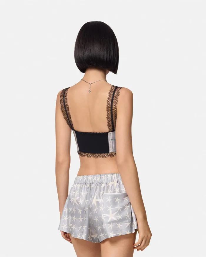 Versace Barocco Sea Silk Bralette Top Blueprint Women Shirts and Tops
