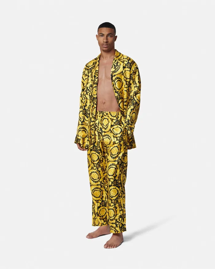 Versace Barocco Silk Pajama Bottoms Blackprint Men Loungewear and Pajamas