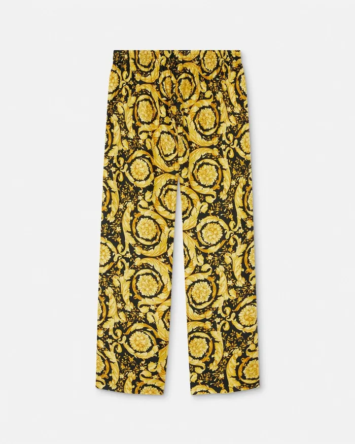 Versace Barocco Silk Pajama Bottoms Blackprint Men Loungewear and Pajamas
