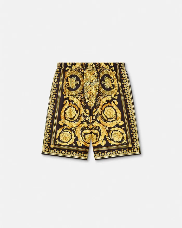 Versace Barocco Silk Shorts Blackprint Men Pants and Shorts