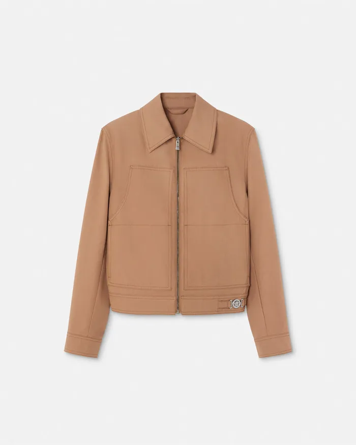 Versace Canvas Blouson Jacket Beige Men Jackets and Coats