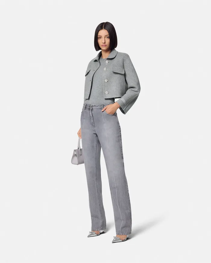 Versace CashmereBlend Knit Top Gray Women TShirts and Sweatshirts