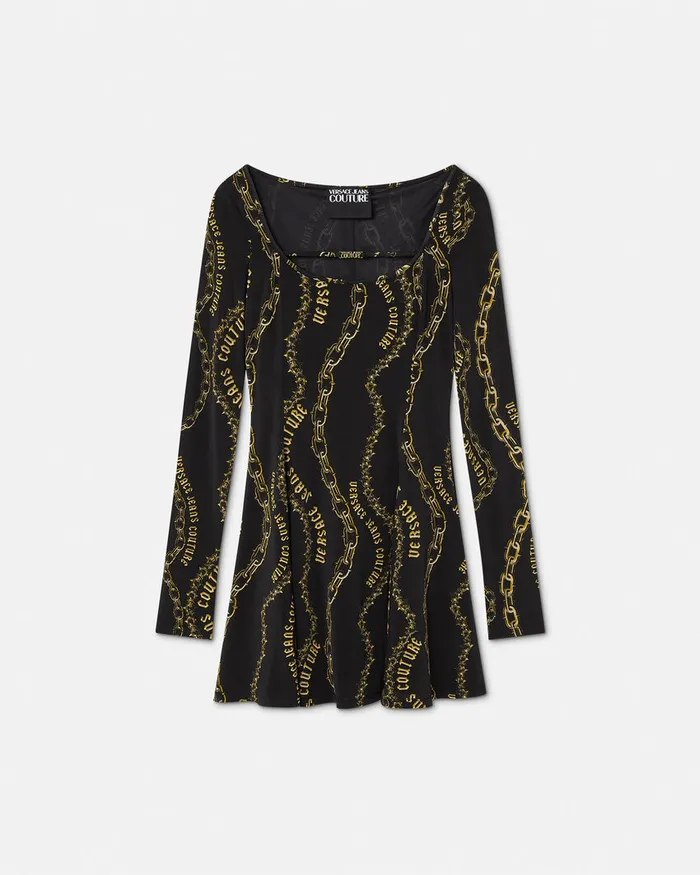 Versace Chain Couture Flared Mini Dress Blackgold Women Jeans Couture