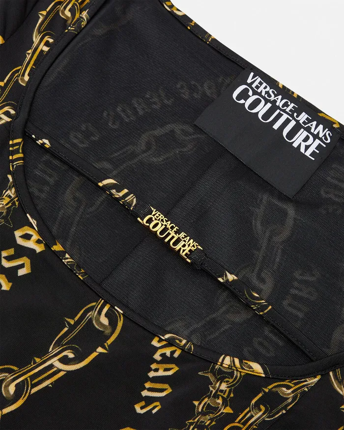 Versace Chain Couture Flared Mini Dress Blackgold Women Jeans Couture