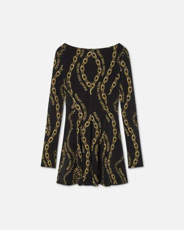 Versace Chain Couture Flared Mini Dress Blackgold Women Jeans Couture