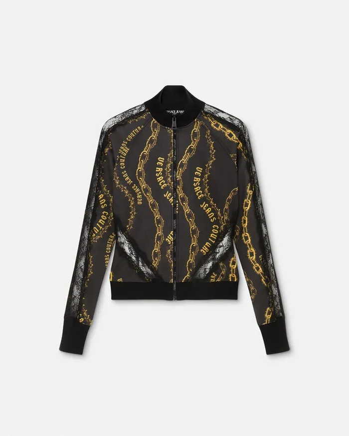 Versace Chain Couture Lace Zip Sweatshirt Blackgold Women Jeans Couture