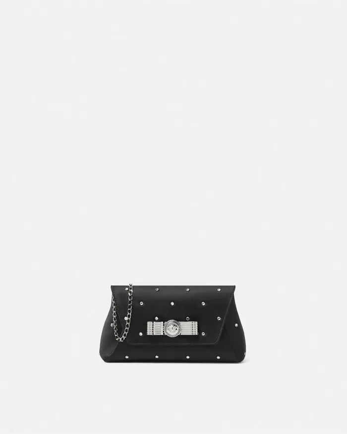 Versace Cielo Stellato Gianni Ribbon Clutch Blacksilver Women Mini Bags and Clutches