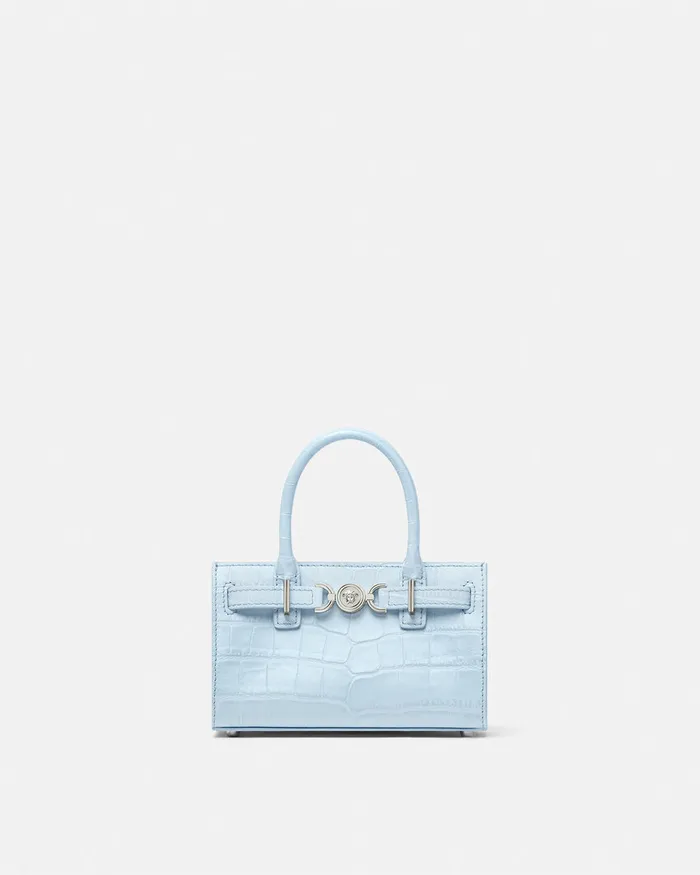 Versace CrocEffect Medusa 03995 Mini Tote Bag Light Blue Women Mini Bags and Clutches