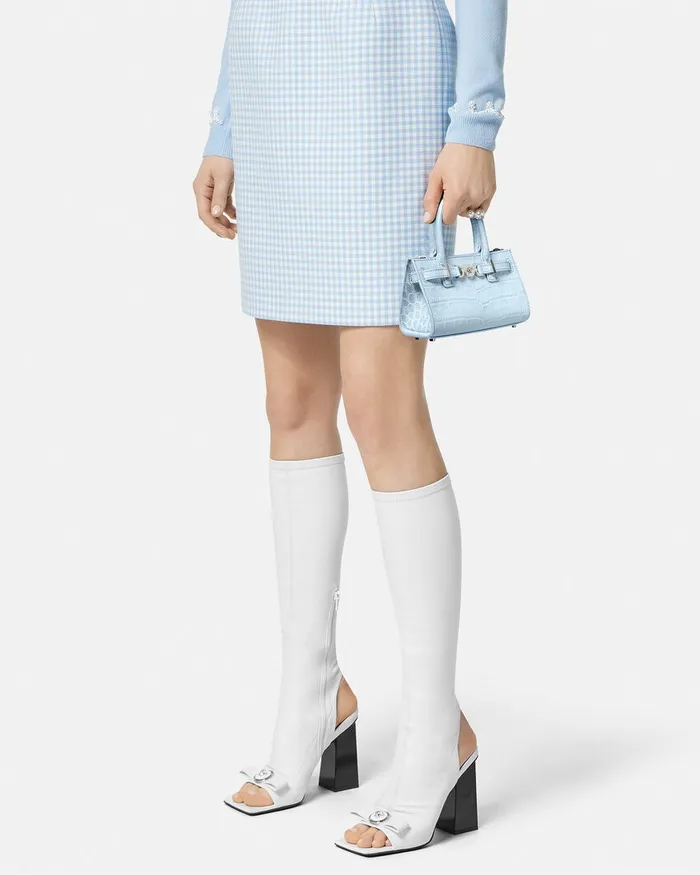 Versace CrocEffect Medusa 03995 Mini Tote Bag Light Blue Women Mini Bags and Clutches