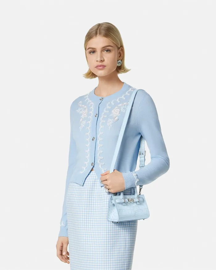 Versace CrocEffect Medusa 03995 Mini Tote Bag Light Blue Women Mini Bags and Clutches