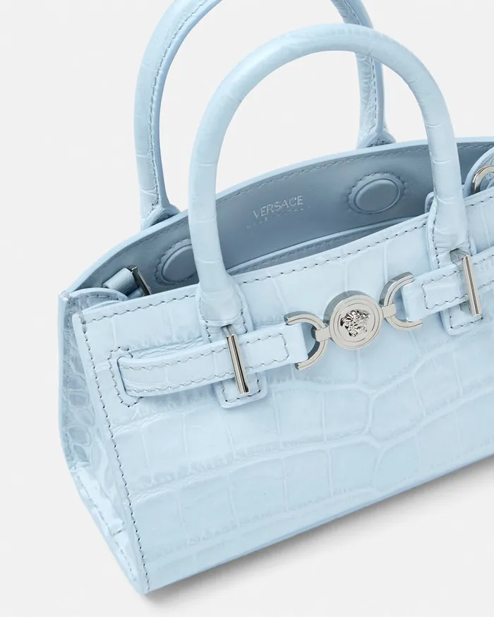 Versace CrocEffect Medusa 03995 Mini Tote Bag Light Blue Women Mini Bags and Clutches