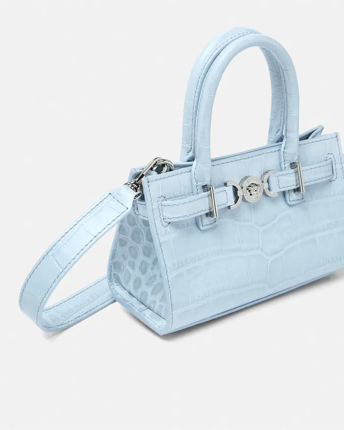 Versace CrocEffect Medusa 03995 Mini Tote Bag Light Blue Women Mini Bags and Clutches