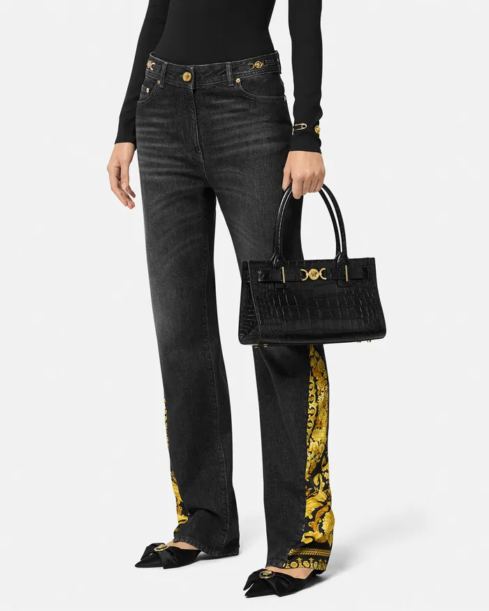 Versace CrocEffect Medusa 03995 Tote Bag Blackgold Women Medusa 03995