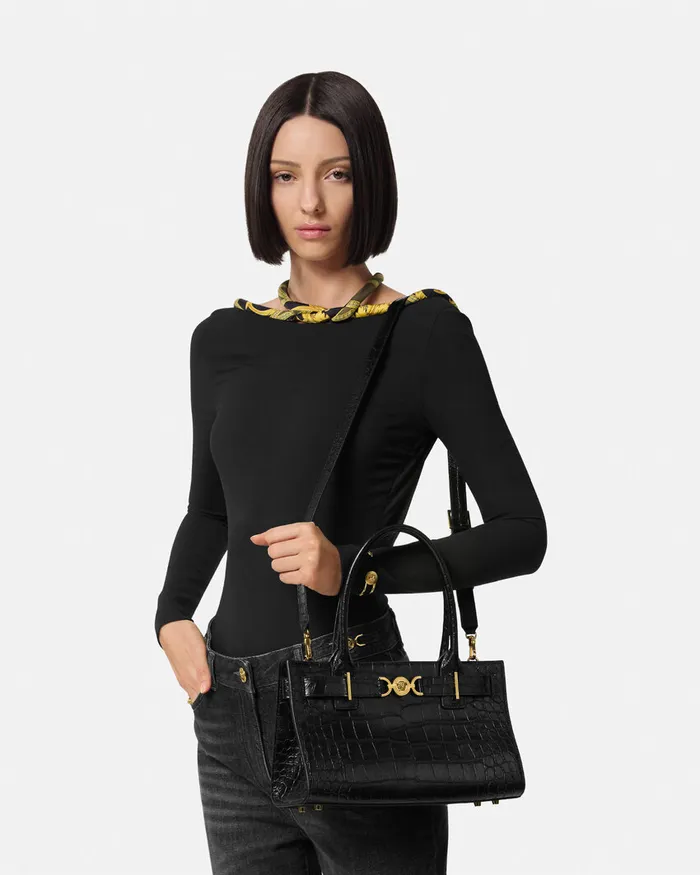 Versace CrocEffect Medusa 03995 Tote Bag Blackgold Women Medusa 03995