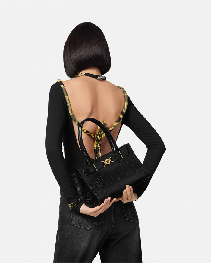 Versace CrocEffect Medusa 03995 Tote Bag Blackgold Women Medusa 03995