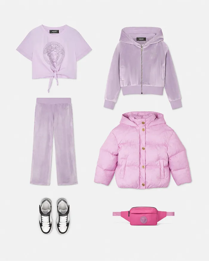 Versace Crystal Medusa Knotted TShirt Lilac Kids Shirts and Tshirts