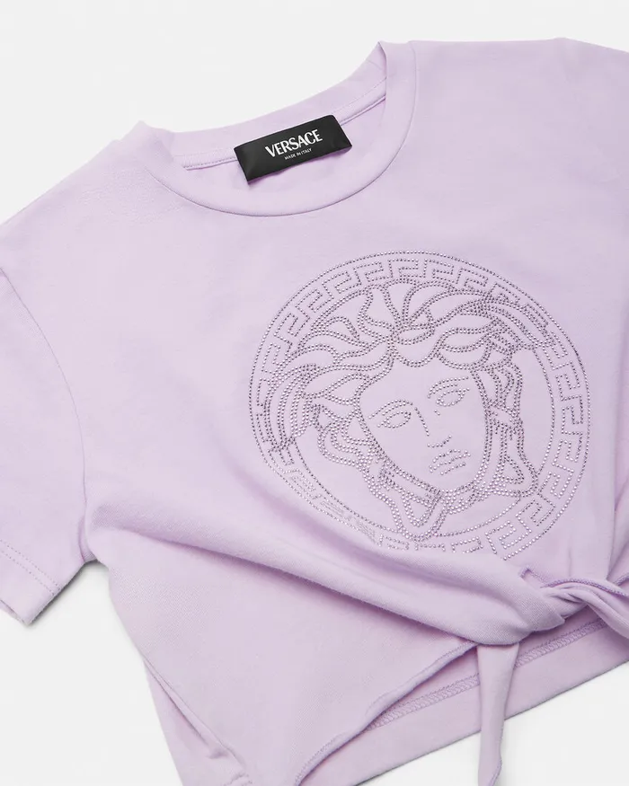 Versace Crystal Medusa Knotted TShirt Lilac Kids Shirts and Tshirts