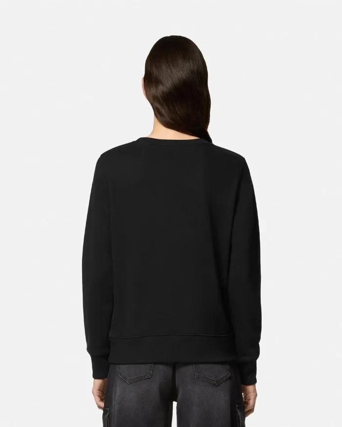 Versace Embellished Gothic Logo Sweatshirt Blackprint Women Jeans Couture