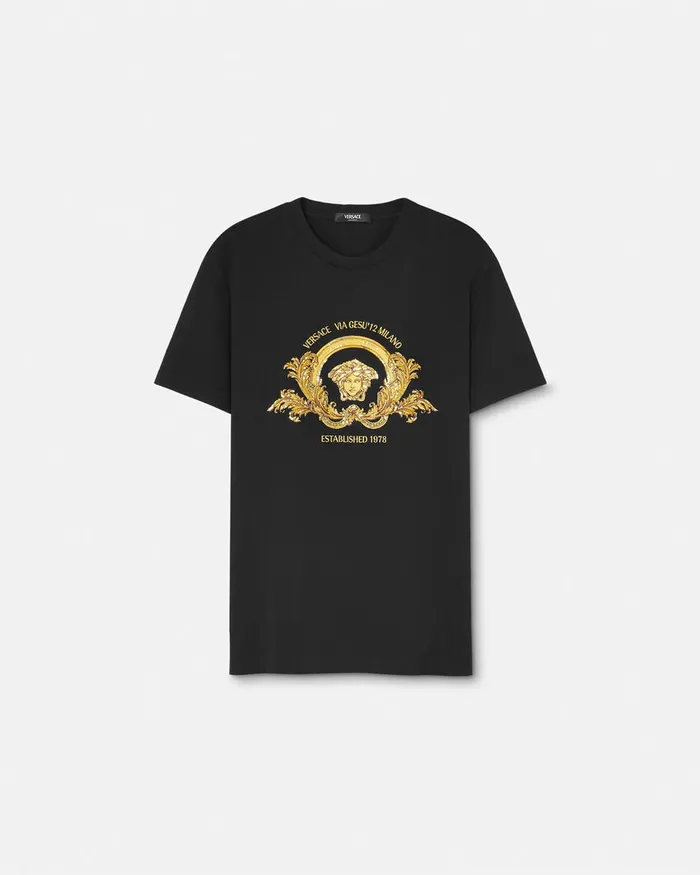 Versace Embroidered Coupe Blason TShirt Black Men TShirts and Polos
