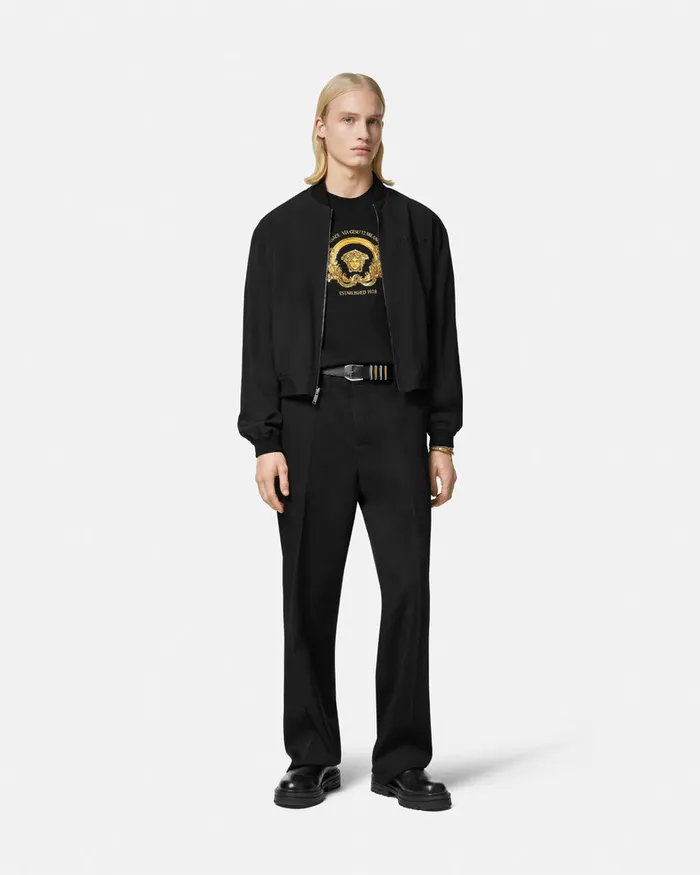 Versace Embroidered Coupe Blason TShirt Black Men TShirts and Polos