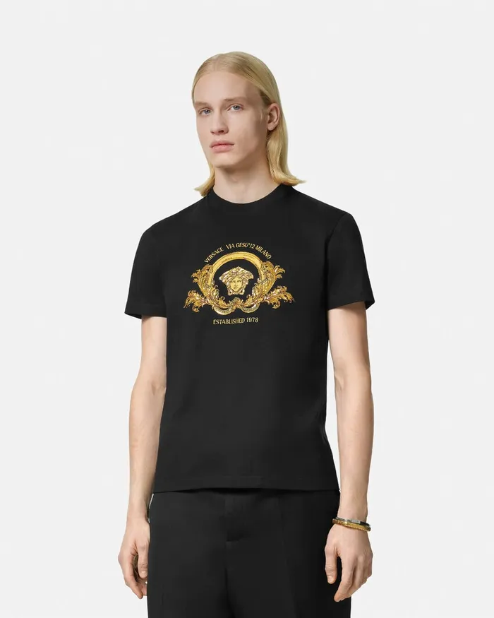 Versace Embroidered Coupe Blason TShirt Black Men TShirts and Polos