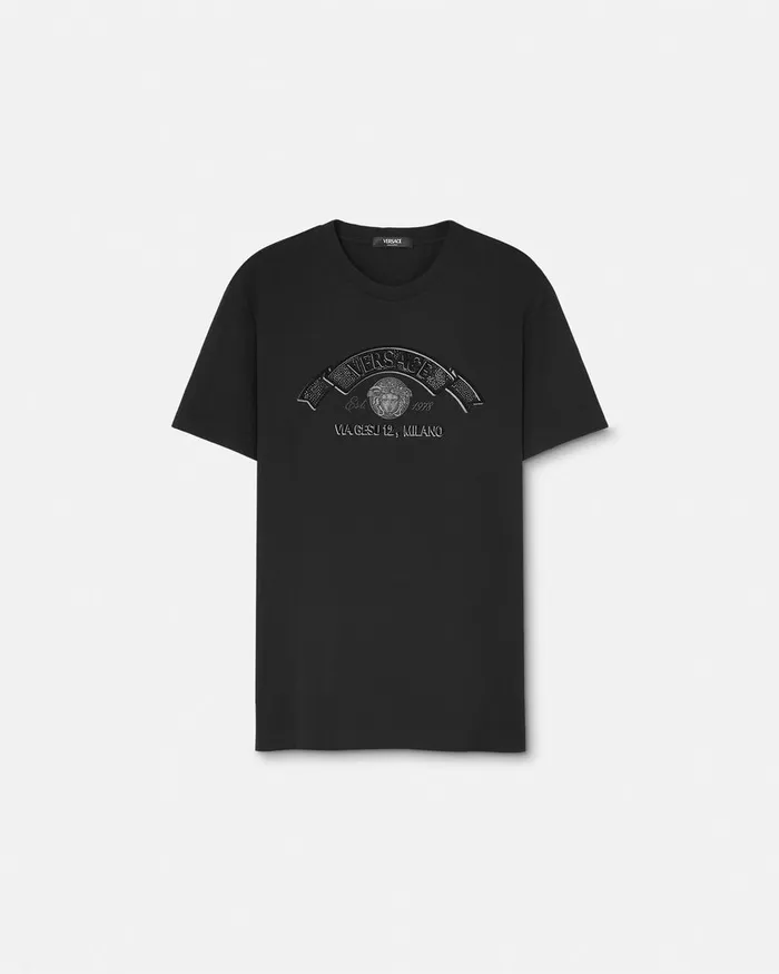 Versace Embroidered Medusa Stamp 3d TShirt Black Men TShirts and Polos