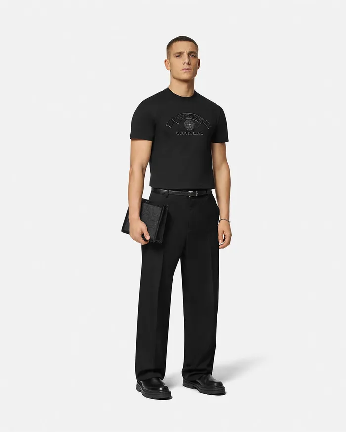 Versace Embroidered Medusa Stamp 3d TShirt Black Men TShirts and Polos