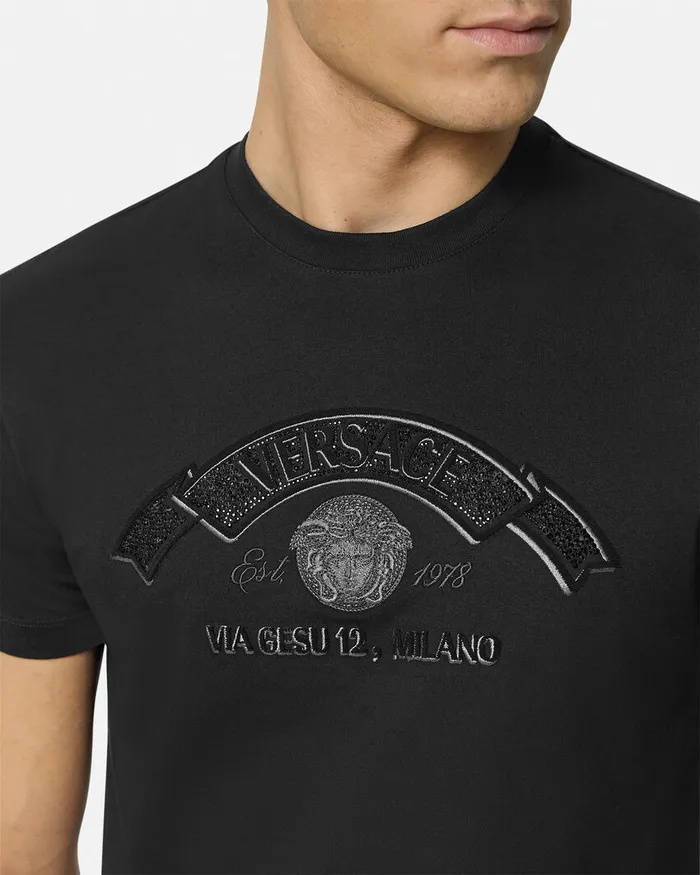 Versace Embroidered Medusa Stamp 3d TShirt Black Men TShirts and Polos