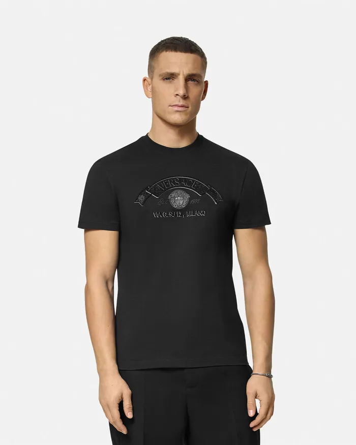 Versace Embroidered Medusa Stamp 3d TShirt Black Men TShirts and Polos