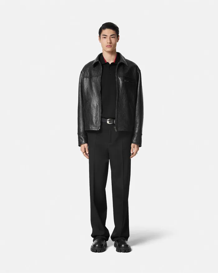 Versace Embroidered Milano Stamp Polo Shirt Black Men TShirts and Polos