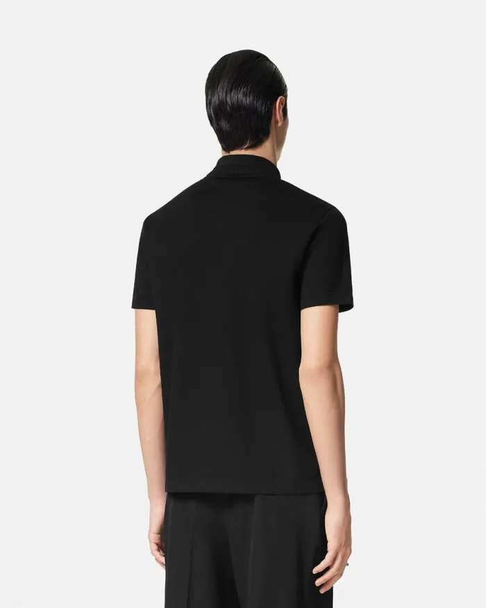 Versace Embroidered Milano Stamp Polo Shirt Black Men TShirts and Polos