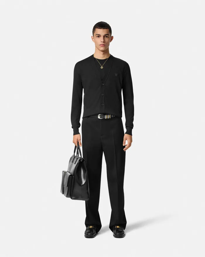Versace Embroidered WoolBlend Cardigan Black Men Knitwear
