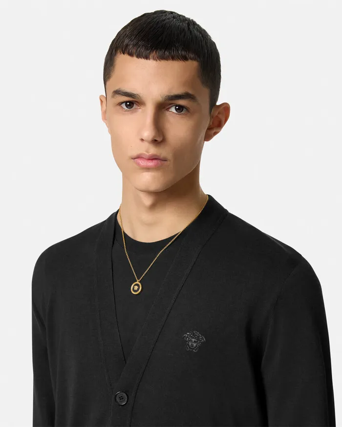 Versace Embroidered WoolBlend Cardigan Black Men Knitwear