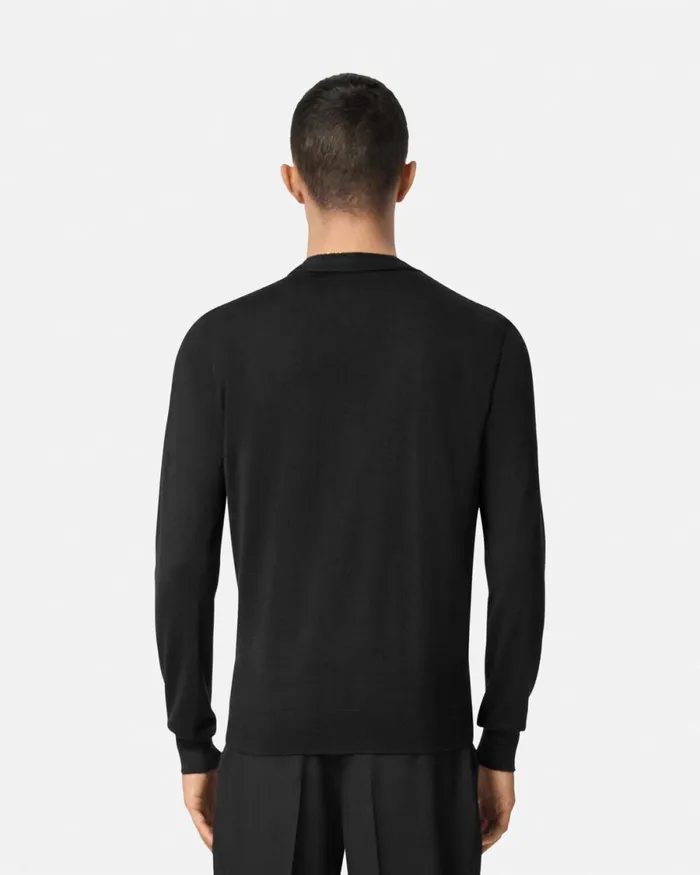 Versace Embroidered WoolBlend Cardigan Black Men Knitwear