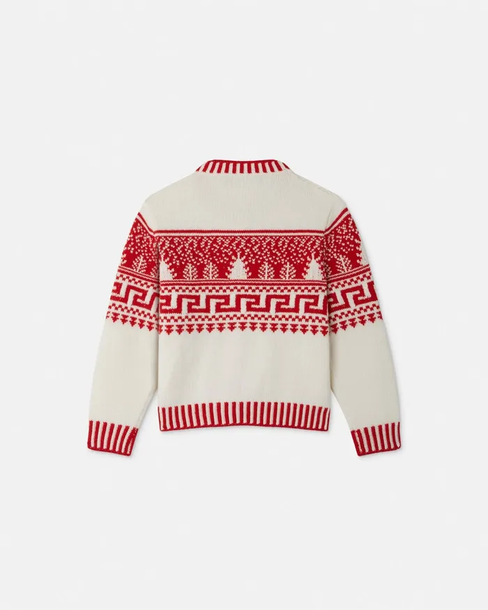 Versace Fair Isle Jacquard Knit Cardigan White Kids Knitwear and Sweatshirts