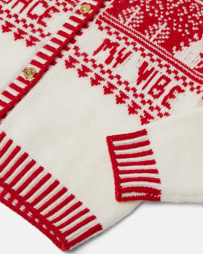 Versace Fair Isle Jacquard Knit Cardigan White Kids Knitwear and Sweatshirts