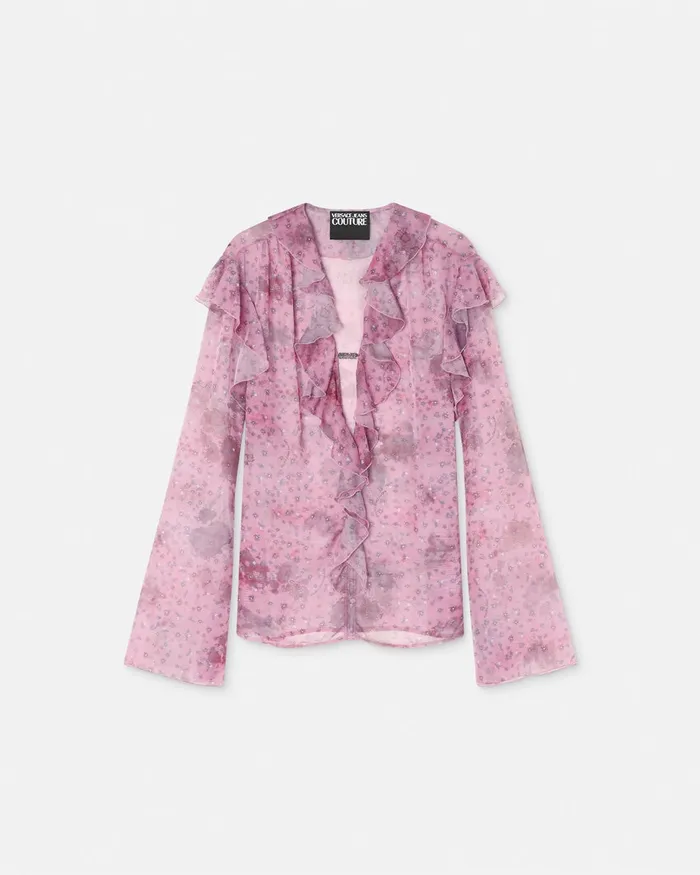 Versace Flowers Chiffon Top Pink Women Jeans Couture