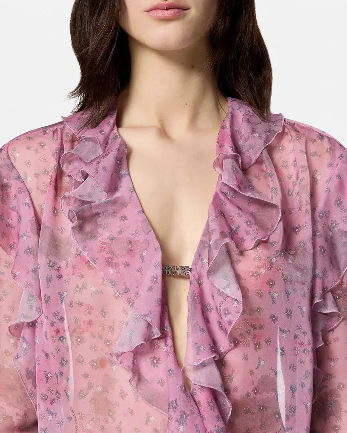 Versace Flowers Chiffon Top Pink Women Jeans Couture