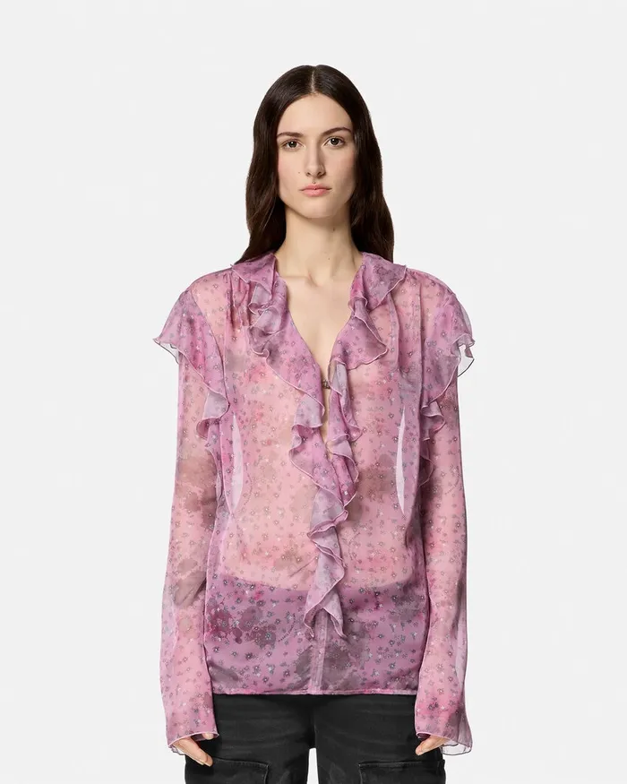 Versace Flowers Chiffon Top Pink Women Jeans Couture